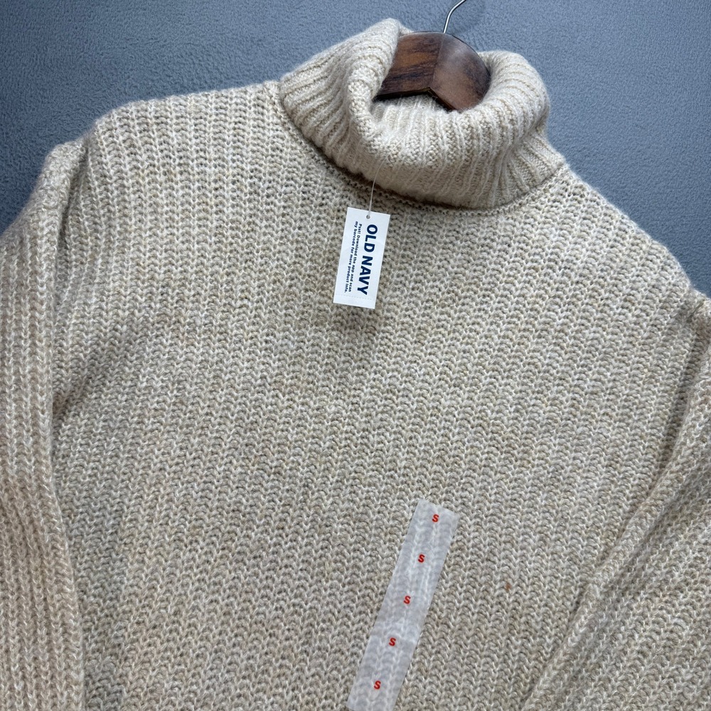 Old Navy Cocoon Tneck T Sweater Womens S Beige Wool Blend Oversized Knitwear NWT